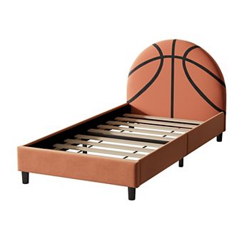 Pnronnc Velvet Upholstered Platform Bed Twin Size Low Profile Bed for Boys & Girls, Teens