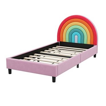Pnronnc Velvet Upholstered Platform Bed Twin Size Low Profile Bed for Boys & Girls, Teens
