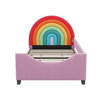 Pnronnc Velvet Upholstered Platform Bed Twin Size Low Profile Bed for Boys & Girls, Teens