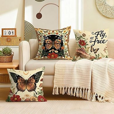 Wildflower Mushroom Butterfly Throw Pillow Covers Set, Vintage Forest Cushion Cases