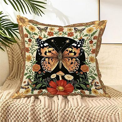 Wildflower Mushroom Butterfly Throw Pillow Covers Set, Vintage Forest Cushion Cases