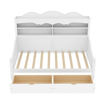 Trikiousd Retro Wooden Twin Size Daybed with Storage Headboard Shelving & 2 Drawers