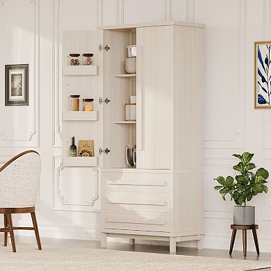 Trikiousd 70" Kitchen Pantry Storage Cabinet with 6 Door Shelves and 3 Drawers