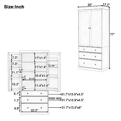 Trikiousd Freestanding Pantry Cabinet Buffet Storage Cabinet Sideboard with Door Shelves & Drawers