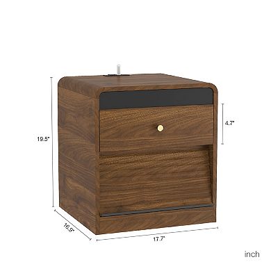 Trikiousd Nightstand with Charging Station, Bedroom Bedside Table with Night Light & Led Light Strip