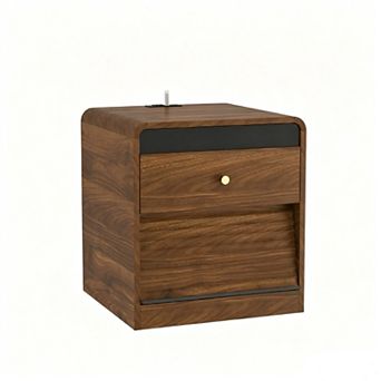 Trikiousd Nightstand with Charging Station, Bedroom Bedside Table with Night Light & Led Light Strip