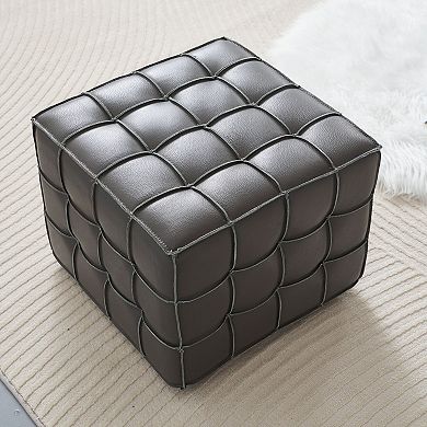 Trikiousd Genuine Leather Ottoman Square Footrest Shoe Stool Coffee Table for Living Room Bedroom
