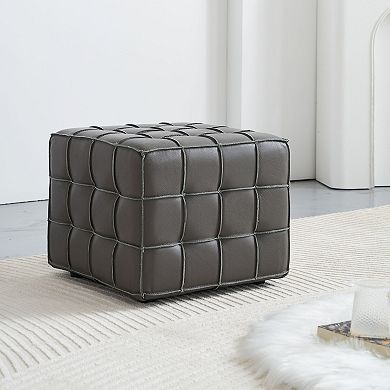 Trikiousd Genuine Leather Ottoman Square Footrest Shoe Stool Coffee Table for Living Room Bedroom