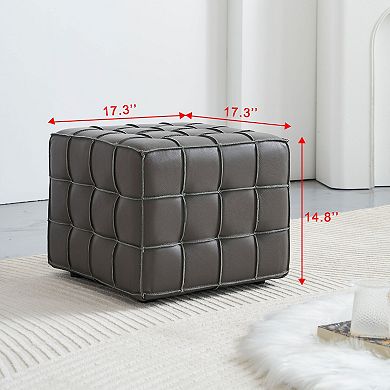 Trikiousd Genuine Leather Ottoman Square Footrest Shoe Stool Coffee Table for Living Room Bedroom