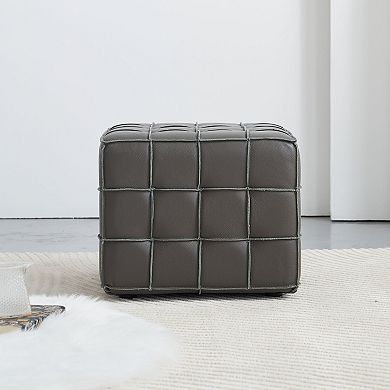 Trikiousd Genuine Leather Ottoman Square Footrest Shoe Stool Coffee Table for Living Room Bedroom