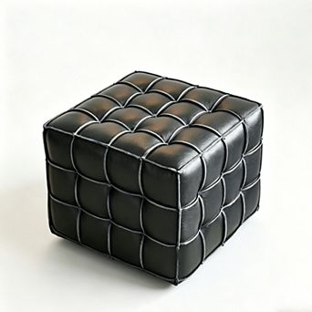 Trikiousd Genuine Leather Ottoman Square Footrest Shoe Stool Coffee Table for Living Room Bedroom