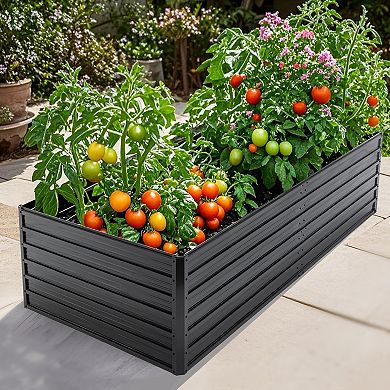 Trikiousd Outdoor Metal Raised Garden Bed Galvanized Rectangle Planter Open Base Flower Box