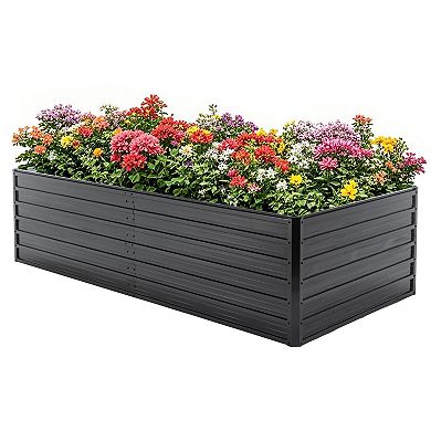 Trikiousd Outdoor Metal Raised Garden Bed Galvanized Rectangle Planter Open Base Flower Box
