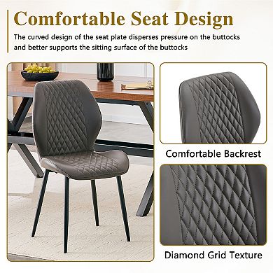 Trikiousd Set of 4 Diamond Quilted PU Dining Chairs with Metal Legs Upholstered Chair