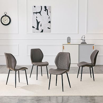 Trikiousd Set of 4 Diamond Quilted PU Dining Chairs with Metal Legs Upholstered Chair