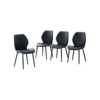 Trikiousd Set of 4 Diamond Quilted PU Dining Chairs with Metal Legs Upholstered Chair