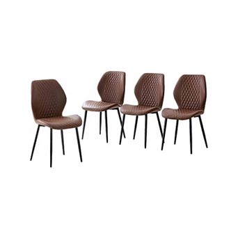 Trikiousd Set of 4 Diamond Quilted PU Dining Chairs with Metal Legs Upholstered Chair