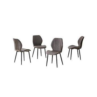 Trikiousd Set of 4 Diamond Quilted PU Dining Chairs with Metal Legs Upholstered Chair