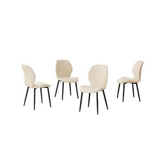 Trikiousd Set of 4 Diamond Quilted PU Dining Chairs with Metal Legs Upholstered Chair