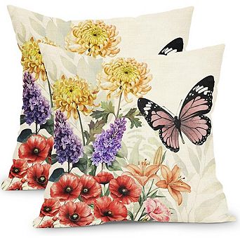 Spring Summer Floral Butterfly Pillow Covers Set with Zipper, Soft Fabric