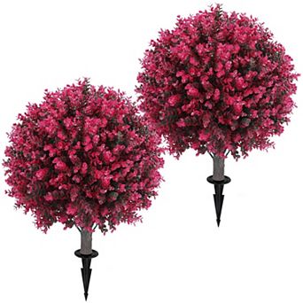 2 pc Artificial Eucalyptus and Boxwood Topiary Decor