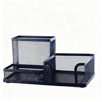 Black 3-Slot Mesh Metal Pen Holder
