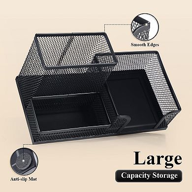 Black 3-Slot Mesh Metal Pen Holder