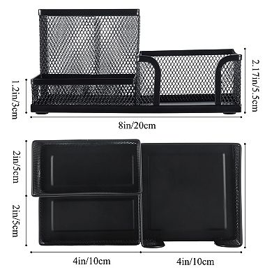 Black 3-Slot Mesh Metal Pen Holder