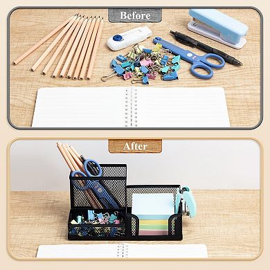 Black 3-Slot Mesh Metal Pen Holder