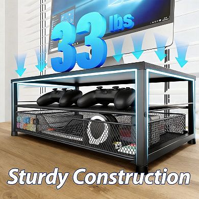 Dual Monitor Stand with Drawer