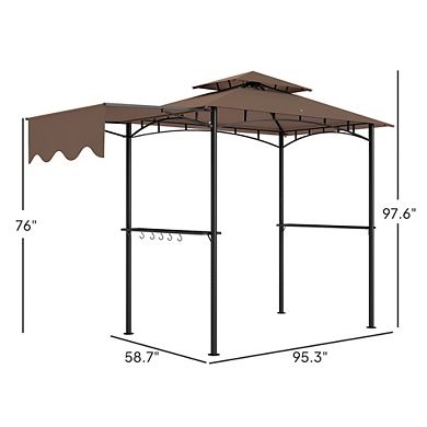 Outdoor Grill Gazebo Shelter with Side Awning, Shelves & Hooks BBQ Canopy for Patio & Backyard