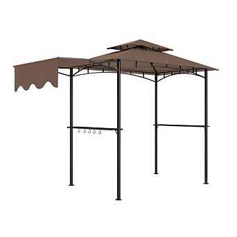 Outdoor Grill Gazebo Shelter with Side Awning, Shelves & Hooks BBQ Canopy for Patio & Backyard