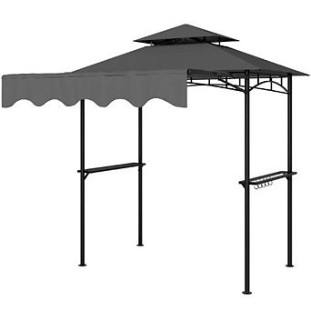 Outdoor Grill Gazebo Shelter with Side Awning, Shelves & Hooks BBQ Canopy for Patio & Backyard