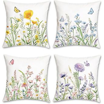 Spring Floral Butterfly Throw Pillow Covers Set of 4 Decorative Cushion Cases