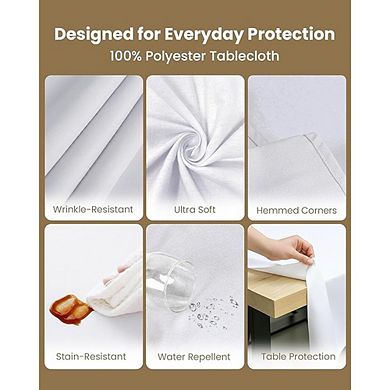 White Polyester Tablecloth 2-Pack Washable Rectangular Cover