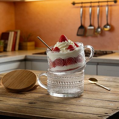 4Pcs Vintage Embossed Glass Cup with Lid