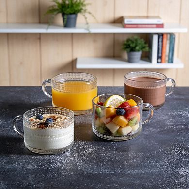 4Pcs Vintage Embossed Glass Cup with Lid
