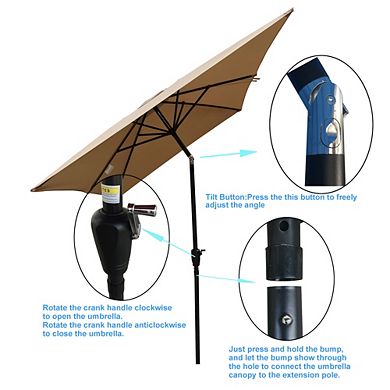 6x9ft Outdoor Waterproof Patio Umbrella with Crank & Tilt for Pool, Garden, Backyard
