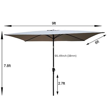 6x9ft Outdoor Waterproof Patio Umbrella with Crank & Tilt for Pool, Garden, Backyard