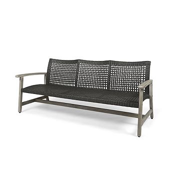 Acacia Wood Wicker 3-Seater Outdoor Sofa, Patio Furniture for Backyard Conversation Set