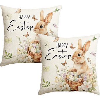 Happy Easter Bunny Floral Throw Pillow Covers Soft Decorative Set Cushion