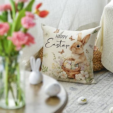 Happy Easter Bunny Floral Throw Pillow Covers Soft Decorative Set Cushion
