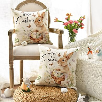Happy Easter Bunny Floral Throw Pillow Covers Soft Decorative Set Cushion