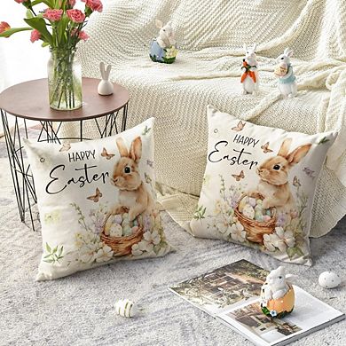 Happy Easter Bunny Floral Throw Pillow Covers Soft Decorative Set Cushion