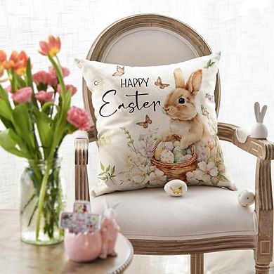 Happy Easter Bunny Floral Throw Pillow Covers Soft Decorative Set Cushion