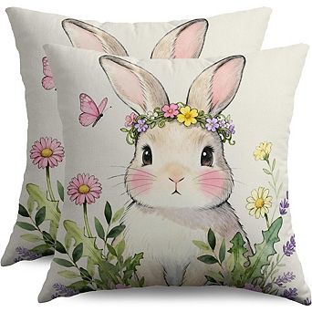 Easter Bunny Floral Butterfly Pillow Covers Set, Decorative Throw Pillowcases