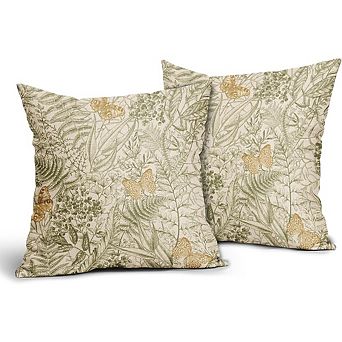 Leaf Butterfly Throw Pillow Covers Set of 2 Green Botanical Decorative Cushion Covers