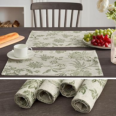 Linen Floral Placemats Set, Washable Rustic Table Mats