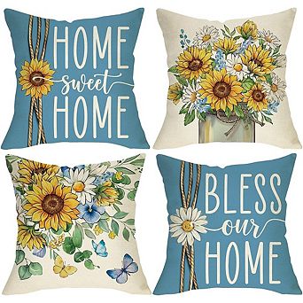 Sunflower Floral Throw Pillow Covers Set, Farmhouse Cushion Cases