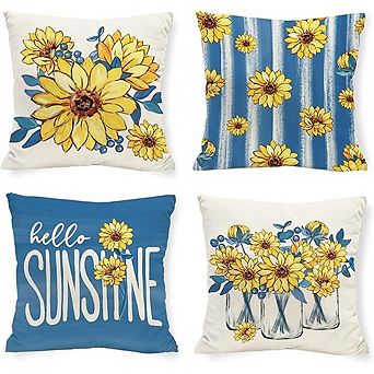 Italian Blue Throw Pillow Covers Set, Floral Mason Jar Polyester Hidden Zipper Farmhouse Decor
